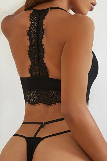 Fancy&Dancy Kadın Siyah Sırtı Dantel Detaylı Bralet Sütyen Külot Takımı