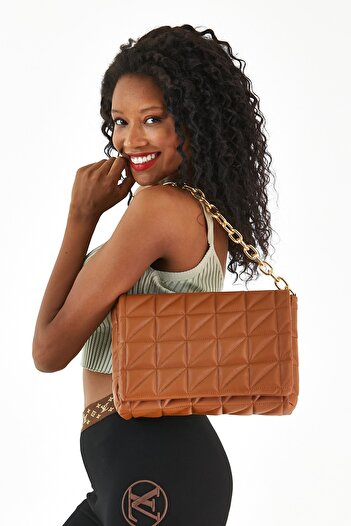 Çantacımstore Women's Chain Quilted Shoulder Bag Brown (large)