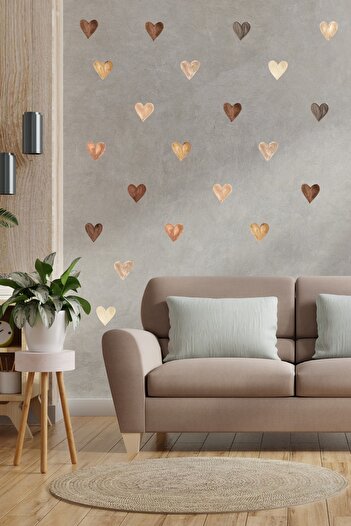 ENGINPRINT 84 Pieces Watercolor Effect Brown Hearts Wall Sticker