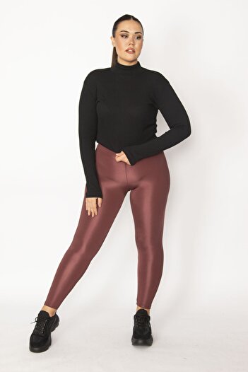 Şans Women's Large Size Dusty Rose High Waist Shiny Disco Tights 65n29263