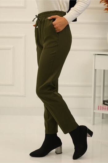 İmajButik Elastic Waist Ankle Length Trousers/khaki