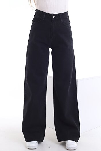 Trn JNS Super High Waist Black Lycra Palazzo Jeans - Wide Leg