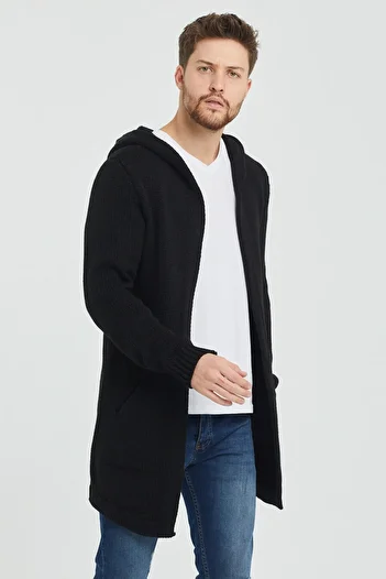 COOL TARZ Men's Black Hooded Pocket Poncho Knitwear Cardigan