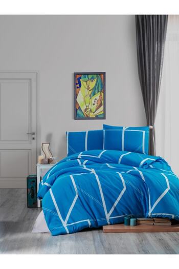 Mulberry Duvet Cover Set, Sheet Set, 100% Cotton, Soft, Luxury Sheet, Double Size 200*220 Blue