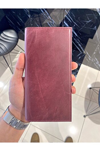Fil Deri Genuine Leather Wallet with Phone Compartment Zipper Compartment Women's Burgundy Color 2013