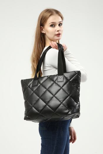 Güce Black Quilted Diamond Pattern Large Size Hand and Shoulder Bag Gc012400