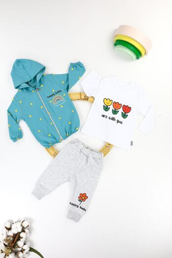 Umaybebek Green Floral Baby Kids Set 3 Piece