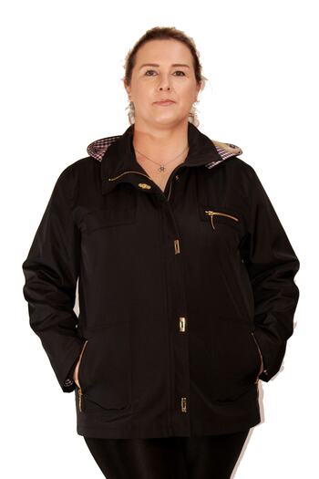 Fagi Women's Plus Size Lined, Hooded Black Bondit Seasonal Raincoat Coat