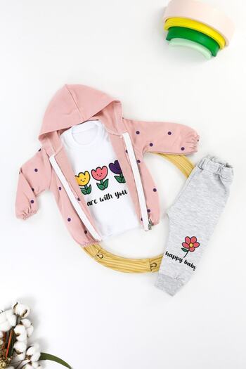 Umaybebek Pink Floral 3-Piece Baby Kids Set