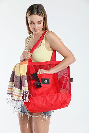 ELEPHANT ÇANTA Unisex Red Pocket Mesh Beach Bag
