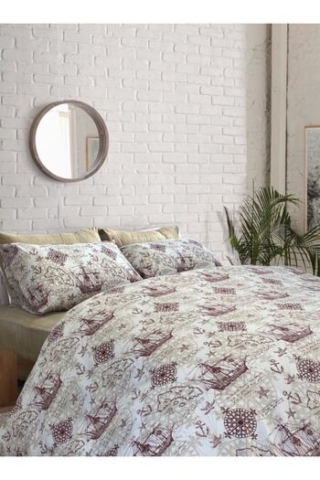 Alla Turca Double Duvet Cover Set Marine Milk Coffee Plain Battal Bed Sheet