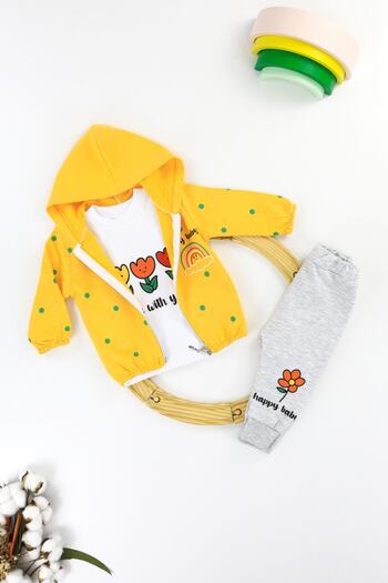 Umaybebek Yellow Floral 3-Piece Baby Kids Set