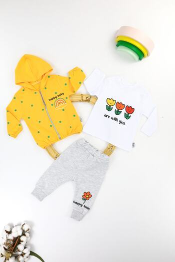 Umaybebek Yellow Floral 3-Piece Baby Kids Set