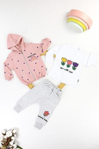 Umaybebek Pink Floral 3-Piece Baby Kids Set