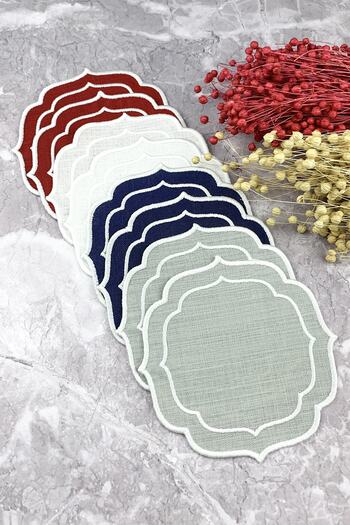 WEARE2 4 Color White Double Wrap Embroidered 8-Piece Cocktail Napkins