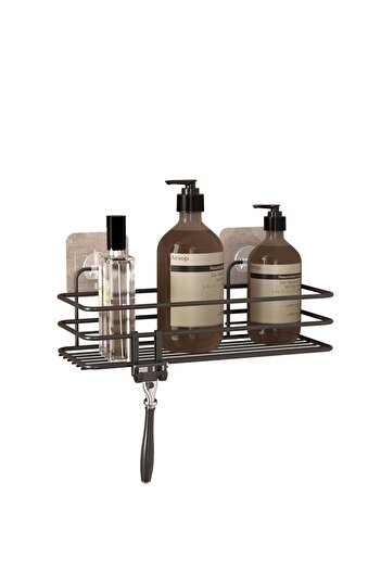 Teknotel Bathroom Shelf with Adhesive Hooks Matte Black St117h