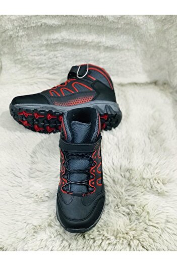 Metin Ayakkabı Red Black Banded and Siliphon Inner Material Fleece Children's Boots