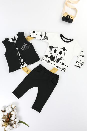 Umaybebek 3-Piece Baby Kids Set with Panda Vest