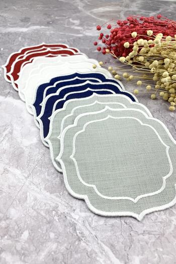 WEARE2 4 Color White Double Wrap Embroidered 8-Piece Cocktail Napkins
