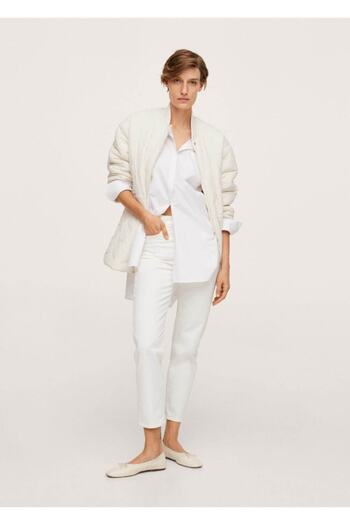 MANGO Woman Women's White 100% Cotton Mom Jean