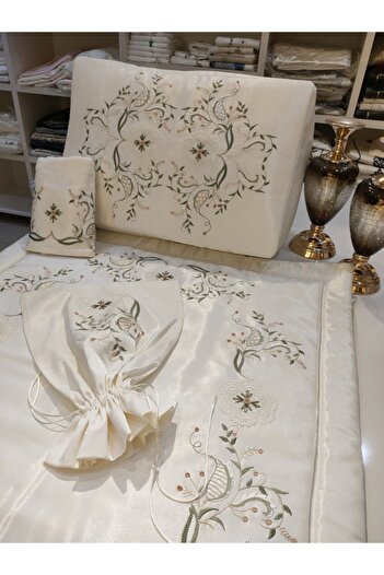 incisecrethome Prayer Rug Handcrafted Needle Embroidered, Rococo, Embroidered Prayer Rug Set 5 Pieces