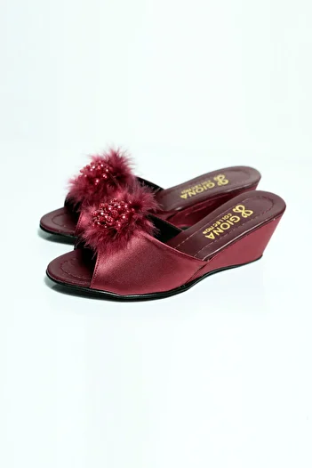 GIONA Burgundy Bridal Dowry Slippers with Wedge Heels