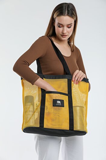 ELEPHANT ÇANTA Unisex Yellow Corded Pocket Mesh Beach Bag