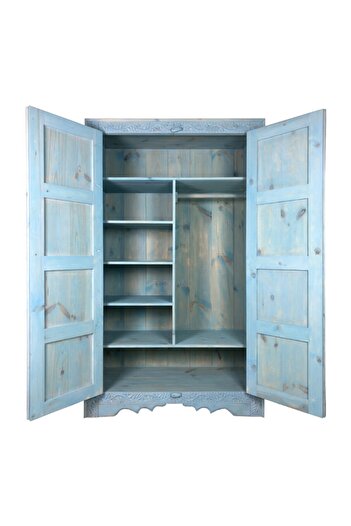 Turkiano Merv Art Gallery Şahmeran Gardrop El Oyma Masif Mavi Wax Eskitme M437