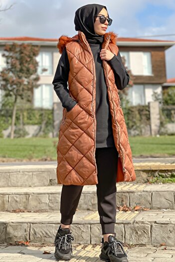 InStyle Baklava Pattern Inflatable Vest with Filling Inside - Tan
