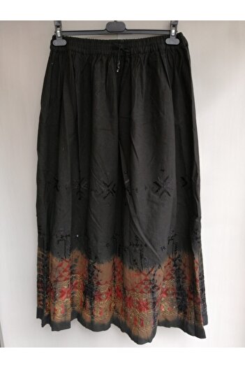 Butik Tülin Otantik Pamuk Siyah Çok Renkli Batik Aynalı El Işi Iplik Nakışlı Standart Etek Hint Malı