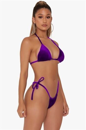 lovebox Women's Purple Stretchy Velvet Fabric Lingerie Set