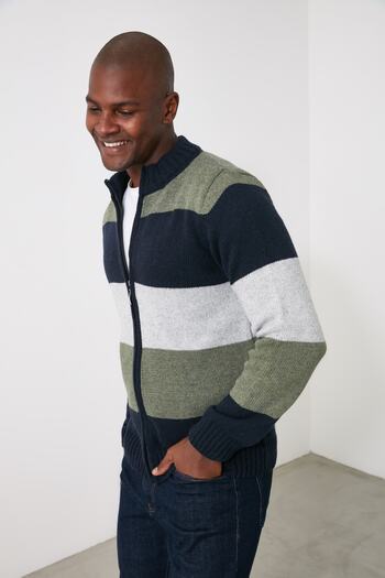 Trendyol Collection Color Blocked Khaki Slim Knitwear Cardigan - Half Turtleneck Tmnaw21Hi0485