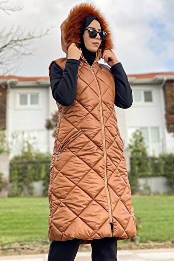 InStyle Baklava Pattern Inflatable Vest with Filling Inside - Tan