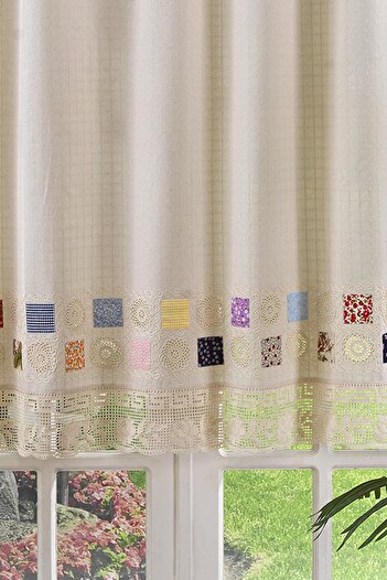 ÖDEL HOME Naturel Yamalı Ve Iplik Işlemeli Perde