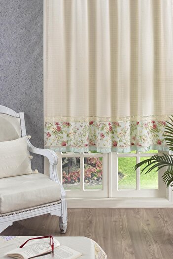 ÖDEL HOME Naturel Çiçek Desenli Basma Bordürlü Perde