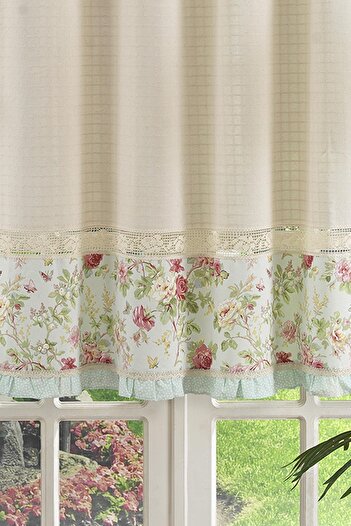 ÖDEL HOME Naturel Çiçek Desenli Basma Bordürlü Perde