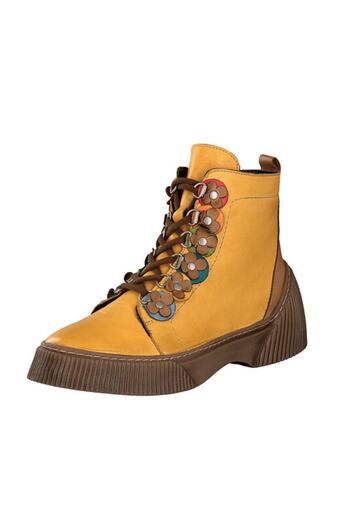 İNZE AYAKKABI Mustard Genuine Leather Boots-Model Name: Dubai