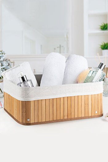 Binbirreyon Natural Bamboo Foldable Lined Rectangular Basket - 27X38X18 Dd011
