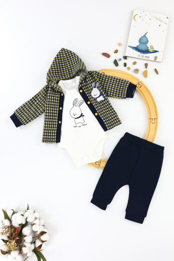 Umaybebek Rabbit Hooded 3-Piece Baby Set Yellow