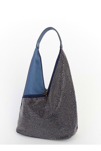 By Hakan Nas Bag-1030 Сатинова сумка через плече з камінням для жінок, темно-синя