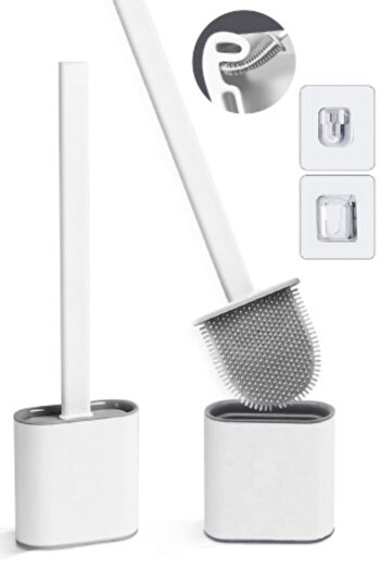 Tilbe Home Pluto Design Toilet Brush White Toilet Bowl Brush Flexible Bendable Silicone Bathtub Cleaning Brush