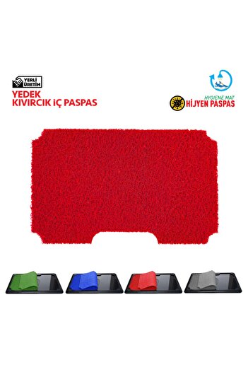 OLUNCA Spare Interior Curly Mat - Red - Curly Door Front Hygiene Mat with Disinfectant Pool 45x70 Cm