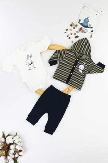 Umaybebek Rabbit Hooded 3-Piece Baby Set Yellow