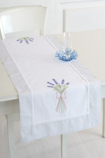 ÖDEL HOME Bordered Lavender Embroidered 50X130 cm Runner
