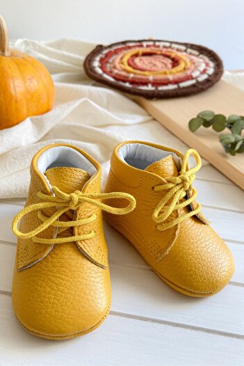 Li Puna Unisex Baby Yellow 100% Leather Baby First Step Boots