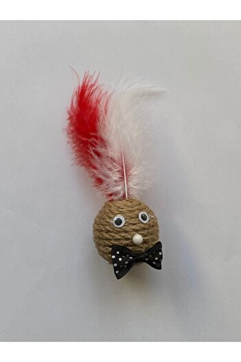 PETLİYU Wicker Red and White Furry Ball with Bell and Bow Tie Handmade Cat Toy