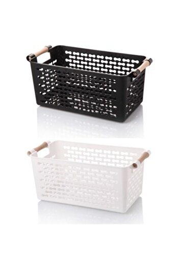 bimbambom Black and White Wooden Handle Plastic Organizer 2-Piece Refrigerator Organizer