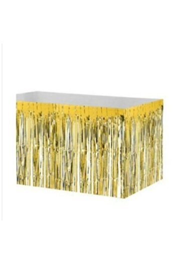 New Eco Gold Gold Yellow Metalized Glittery Tasseled Table Skirt