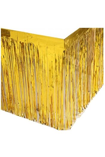New Eco Gold Gold Yellow Metalized Glittery Tasseled Table Skirt