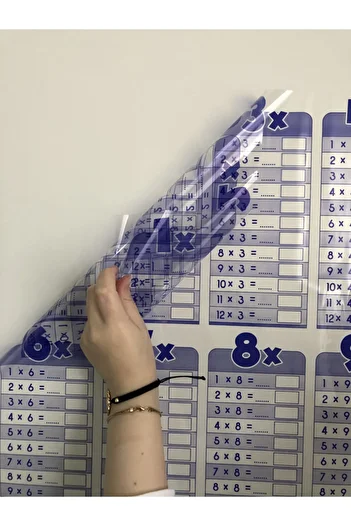Tutunabilir Kağıt Static Smart English Multiplication Table Writing Board - 100X56 Cm, 1 Piece Pen Non-Adhesive